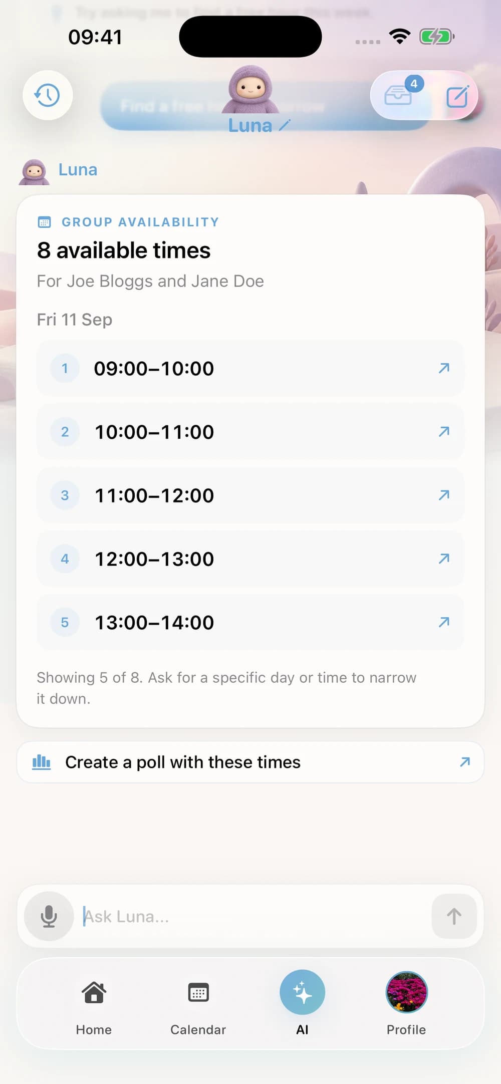 Schedulr Luna app screen