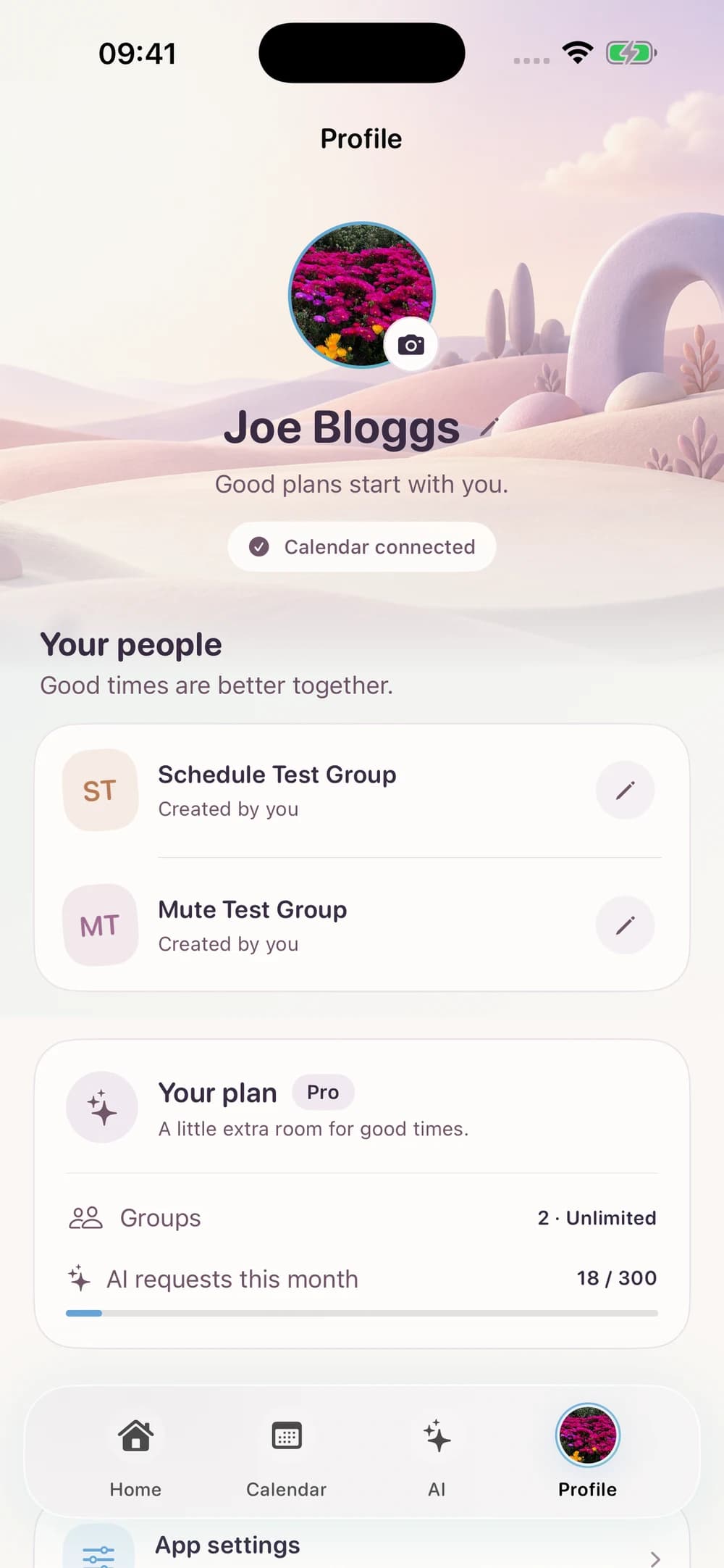 Schedulr Profile app screen