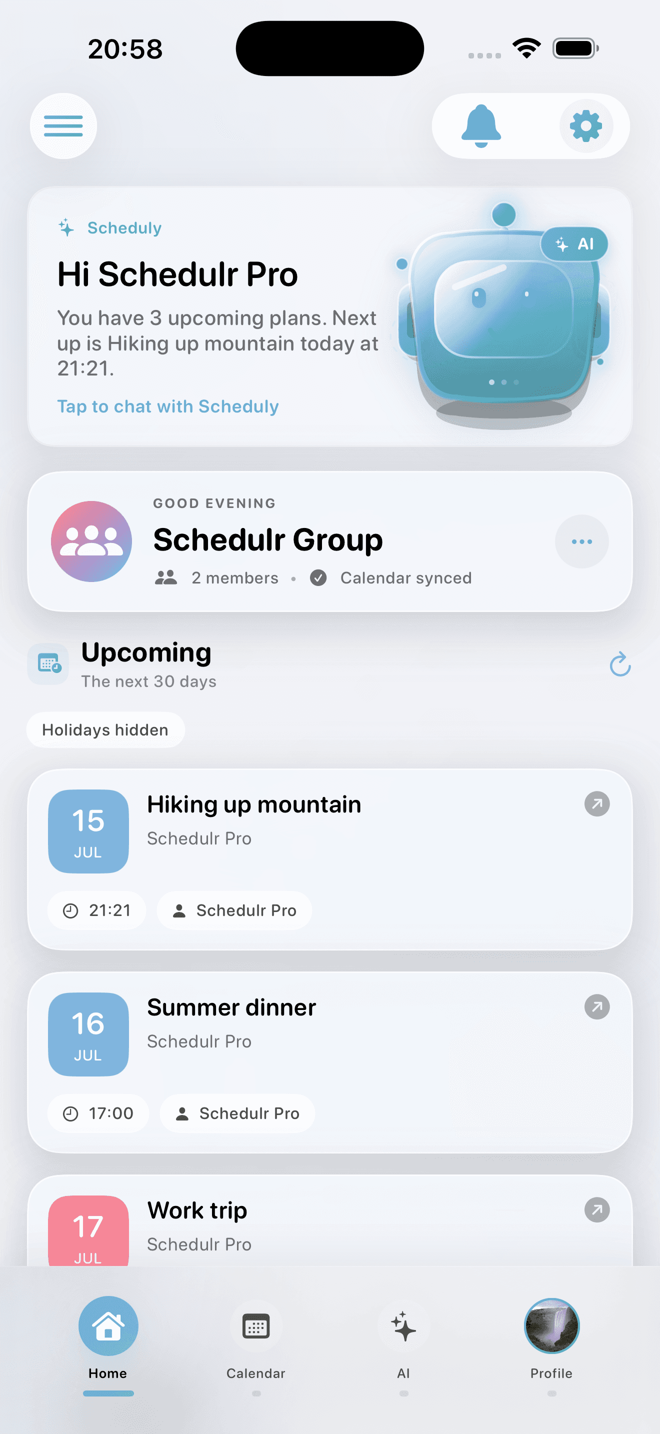 Schedulr dashboard