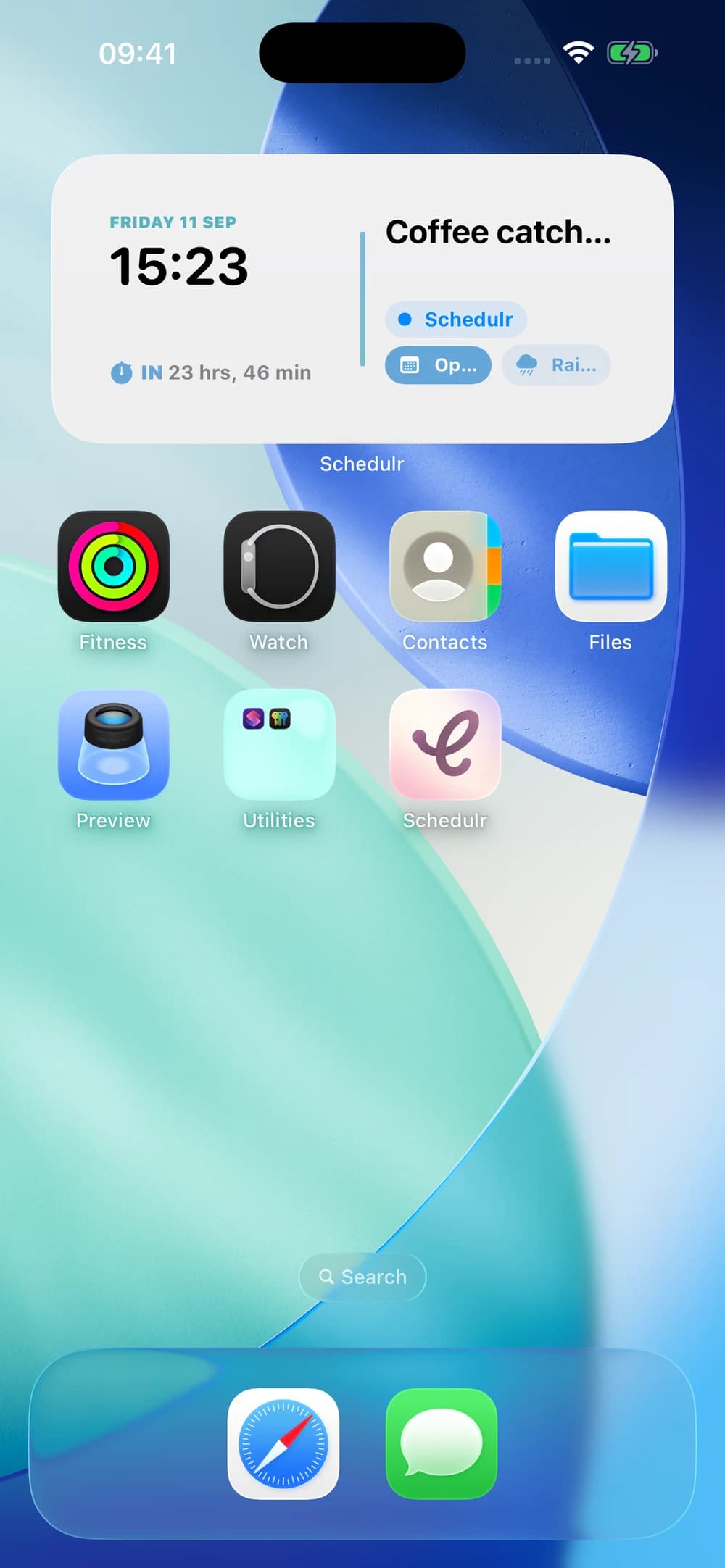 Schedulr medium widget on the iPhone Home Screen